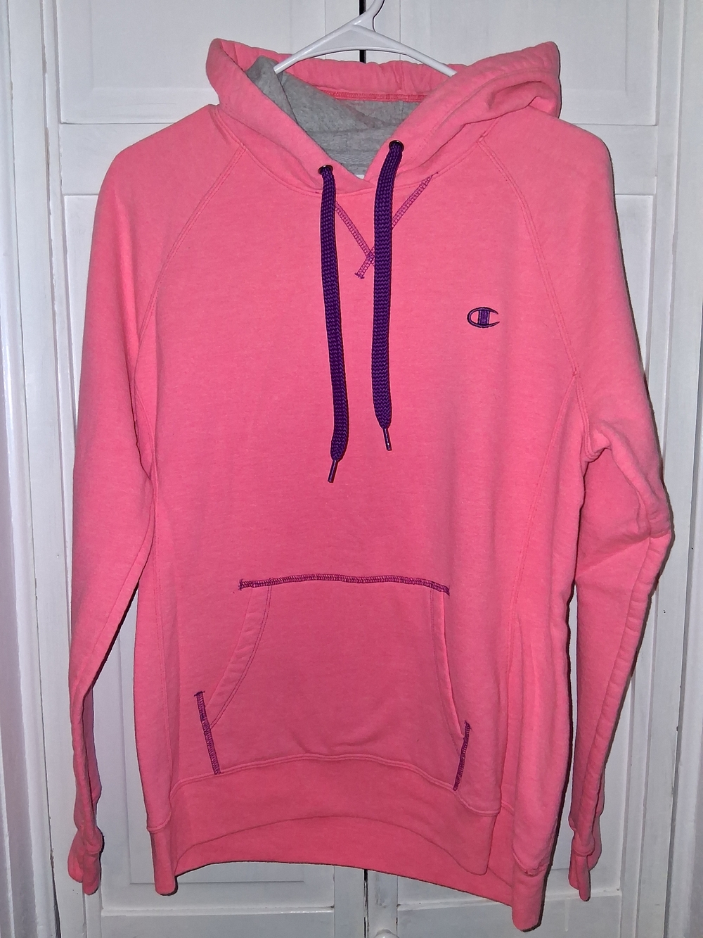 Champion Eco Pink Hoodie with Contrast Purple Drawcords